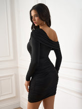 One Shoulder Ruched Solid Bodycon Dress